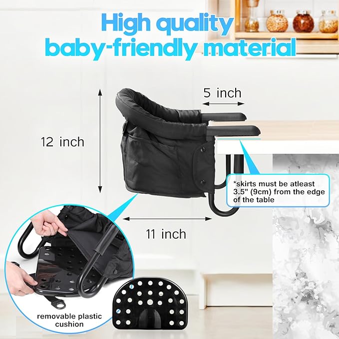 Baby High Chair, High Chairs for Babies and Toddlers, Booster Seat for Kitchen Chair, Portable high Chair for Table, Travel, Baby Essentials, Black(16.54" × 14.57" × 13.00")