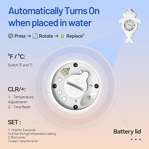 Doli Yearning Baby Bath Thermometer for Newborn & Infant - Floating Digital Water Temperature Monitor with Timer & LCD Display - Safe Bathing Essentials for New Moms