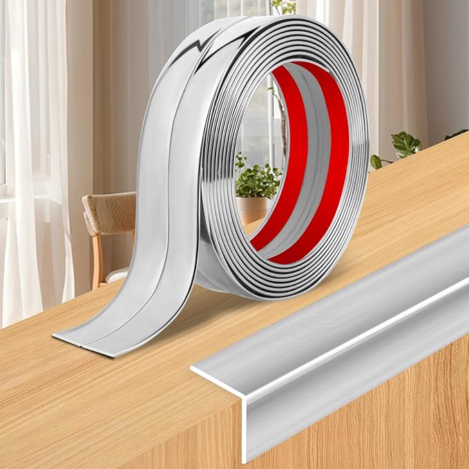 Wall Corner Protector Moulding Trim Peel and Stick Wall Corner Guards Trim Flexible Self Adhesive Edge Protector Moulding, 1.6 in x 40 Ft, Silver