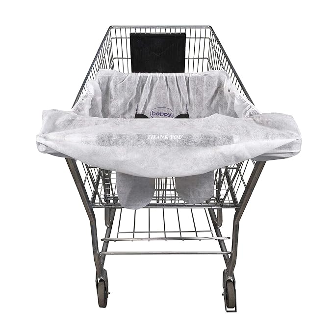 Boppy Disposable Shopping Cart Cover, Pack of 5 Single-use Covers in Resealable Pouch for On-The-Go Backup, Easy-on Design for Shopping Carts and Playground Swings, 6-48 Months
