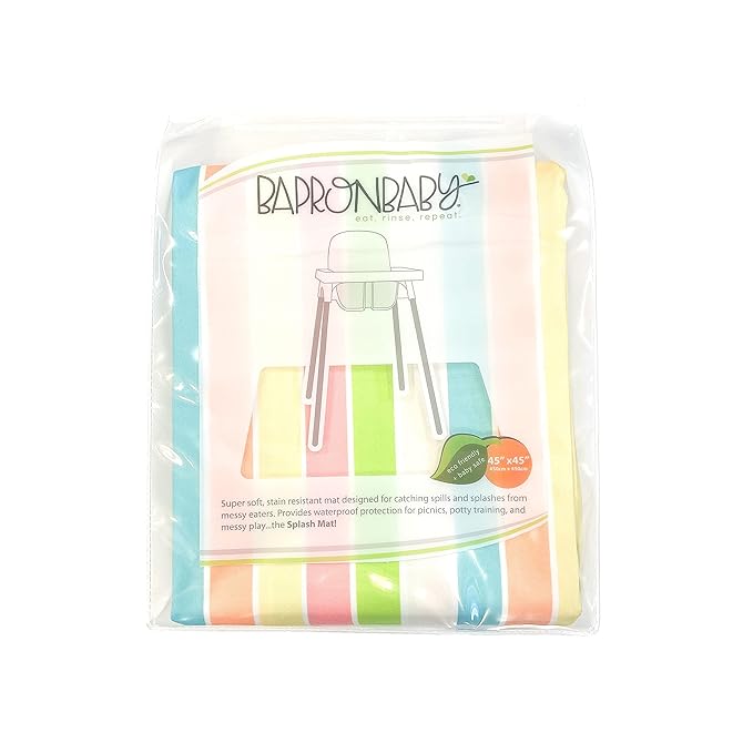 BapronBaby Rainbow Stripes Splash Mat - Waterproof Catch-All for Under High Chairs, Floors, Tables, Playtime or Arts & Crafts - Machine Washable - 45" x 45”