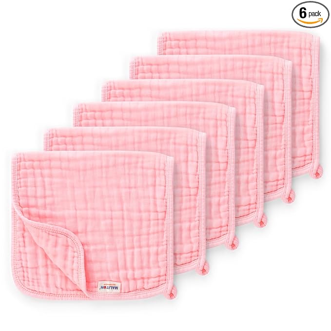 Maliton Muslin Burp Cloths for Baby Girl 6 Pack Large 20''x10'' 100% Cotton Burp Rags Absorbent and Soft 6 Layers Baby Burp Cloths Newborn Girl Essentials(Pink, Pack of 6)