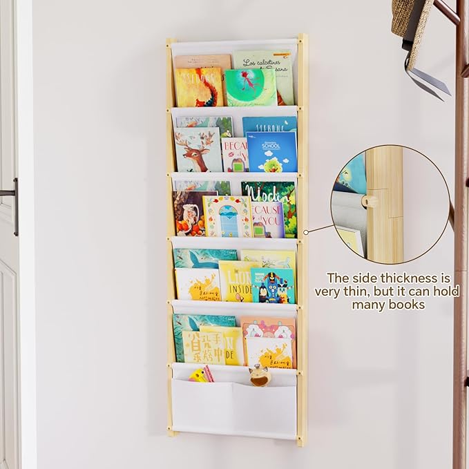 Wood 6-Tier Wall Mounted Kids Bookshelf – Floating Book Shelf For Kids Rooms,Nursery & Classroom, Hanging Bookcase Organizer For Books, Toddler Book Shelf, Montessori Bookshelf, Nursery Shelves