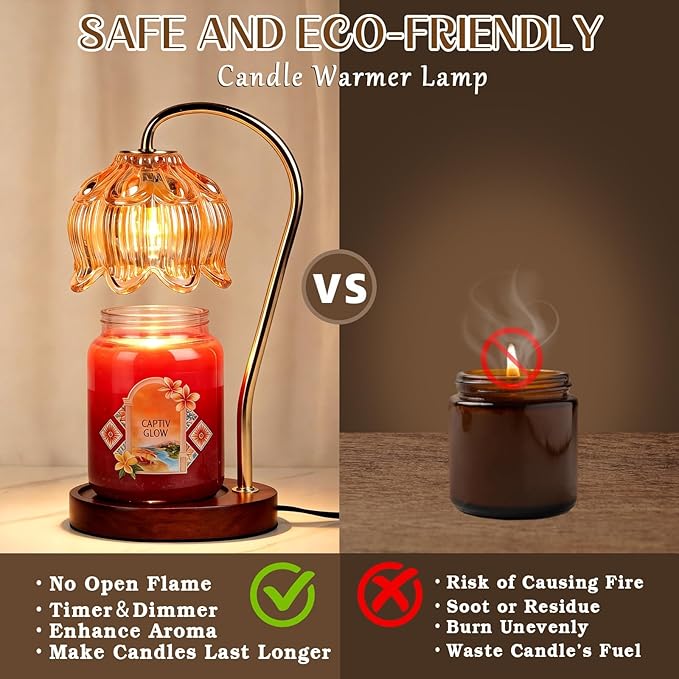 Funistree Flower Candle Warmer Lamp with Timer, Dimmable Candle Lamp Warmer, Mothers Day Birthday Gifts for Women Her Mom, House Warming for New Home Decor, Lotus Wax Warmer for Yankee Candles