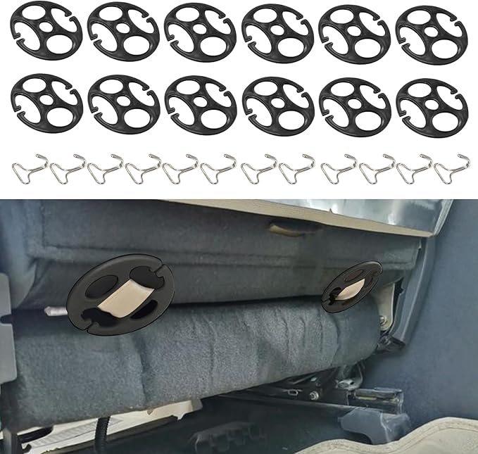 24PCS Car Seat Cover Plum Plate Metal Hooks, 12Pcs Plastic Car Seat Covers Chucks and 12Pcs Metal Hooks Locking Clip Plastic Card Fixed Fastener Buckle for Car (Black)