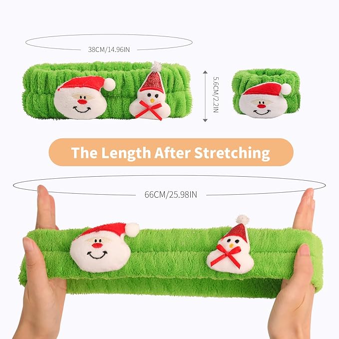 PERFECTSIGHT 2 Pack Cute Animal Headbands for Makeup Wash Shower Adjustable Elastic Hair Band for Girls and Women (Green Christmas)