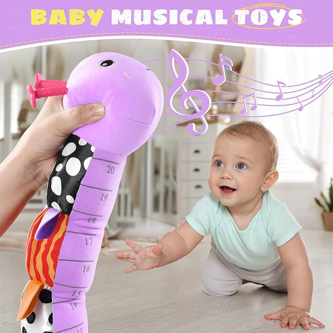 Baby Toys 6-12 Months Music Caterpillar,Stuffed Animals Infant Toys 0-3-6 Months,Baby Sensory Toys Tummy Time with Crinkle Rattle Teething Toys for Boys Girls Gifts Birthday|Lavender Purple