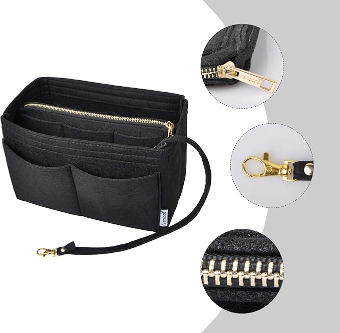 Vercord Felt Organizer Insert For Purse Handbag Tote Bag In Bag Inside Shaper Divider Neo Black Medium