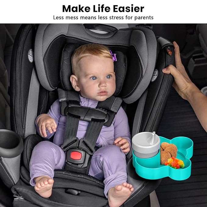 Car Seat Tray - Convert Cup Holder to a Tray for Snacks, Toys, 360 Rotatable for Kids Travel, Anywhere with Cup Holder (Teal)