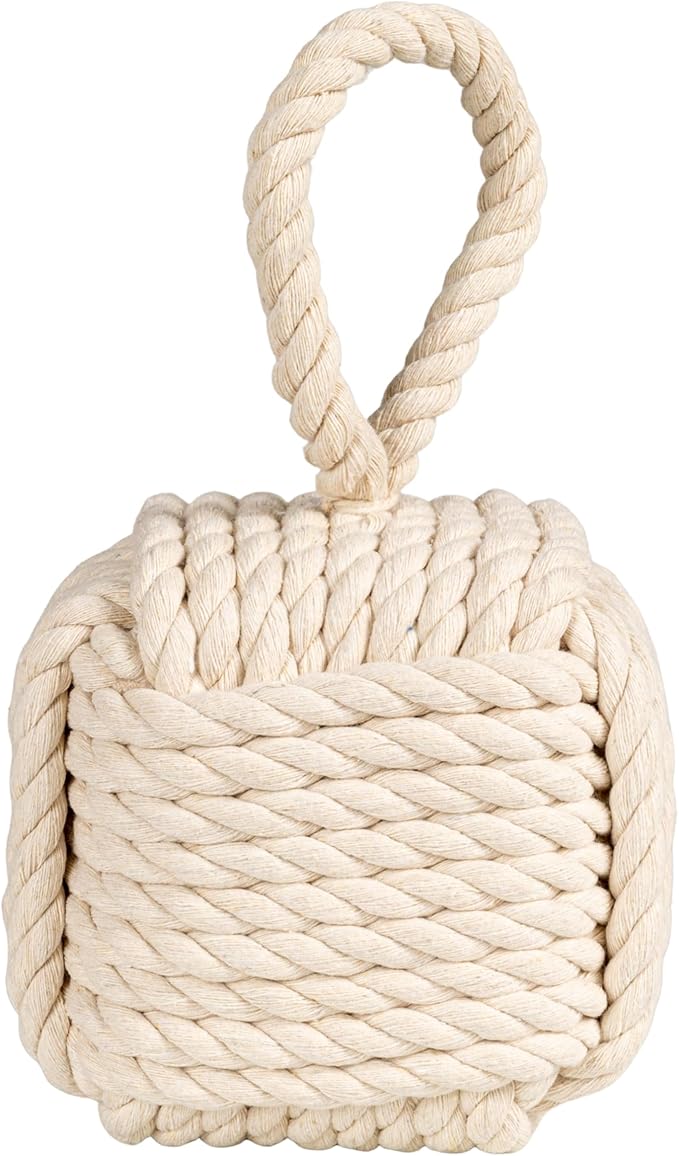 Creative Co-Op Nautical Rope Knot Decorative Cotton Door Stop, White