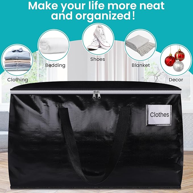 Extra Large Moving Boxes-Moving Bags with Zipper, Carrying Handles and Tag Pocket-Moving Supplies for Space Saving-Totes for Storage - for moving, Storage, Camping and Travel 93L-4 Pack