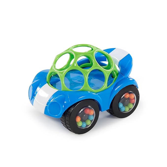 Bright Starts Oball Easy Grasp Rattle & Roll Toy Sports Car BPA-Free Infant Crawling Toy, Age 3 Months and up, Blue/Green (Pack of 6)