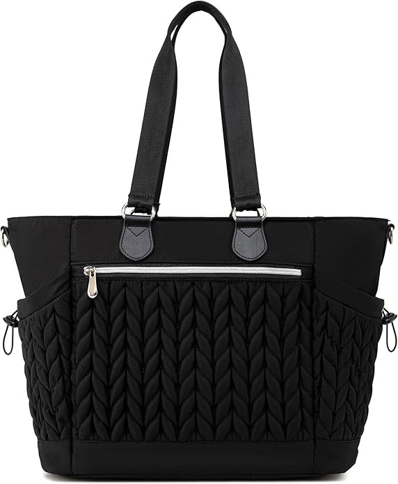 Diaper Bag Tote, Large Tote Baby Diaper Bag with 15.6" Laptop Compartment and Insulated Pockets, Crossbody Hospital Bags (Black)