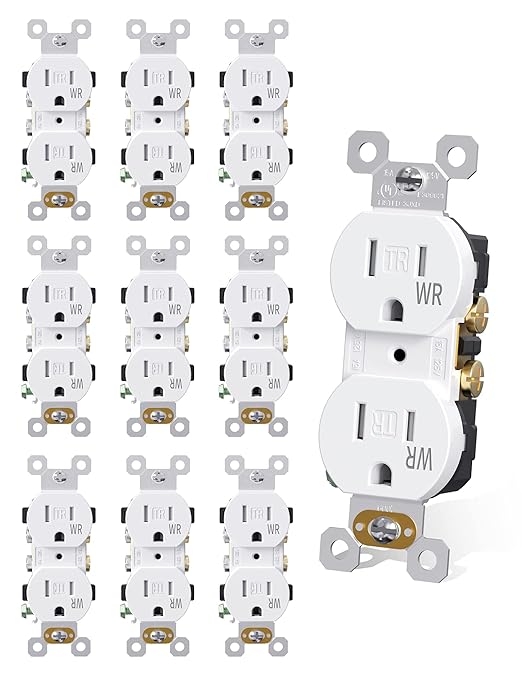 AIDA 15 Amps Outlets Duplex Electrical Receptacle Outlets,Weather Resistance & Tamper Resistant Electrical Receptacle, Wall Outlet,2 Pole,3-Wire, Self-Grounding, NEMA 5-15R,UL Listed 10 Pack, White