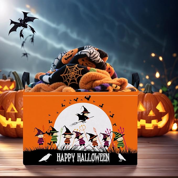 ASKETAM Halloween Basket Gift Cute Pumpkin Ghost Parties Decor Kid Trick or Treat Basket for Boys and Girls Rectangular Storage Bin Box (Witch)