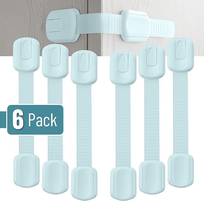 Bates- Child Safety Strap Locks, 6 Pack, Pastel Blue, Baby Cabinet Locks