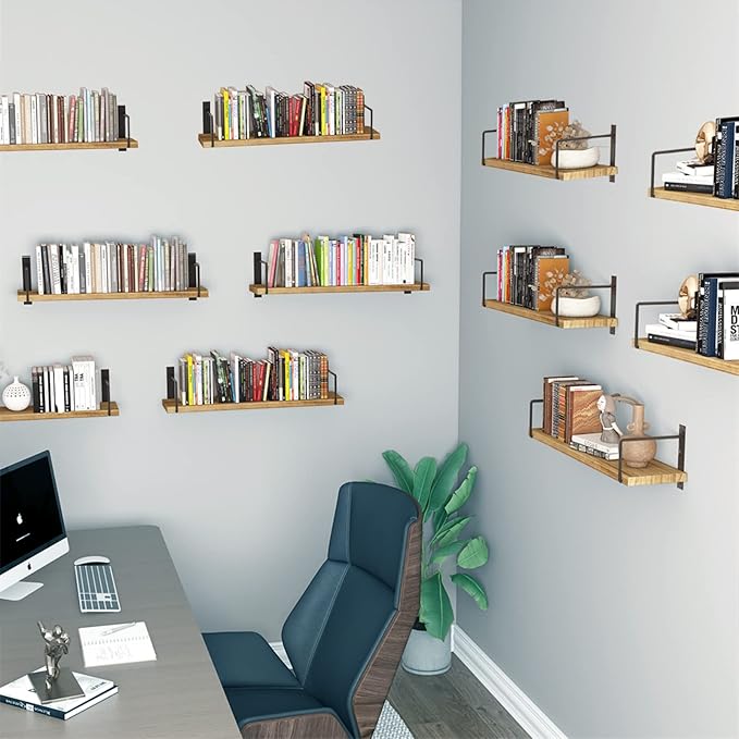 Floating Shelves, 24 Inches, Easy to Install, Wall Mounted, Set of 3, Rustic Wood for Décor, Storage for Living Room, Bathroom, Bedroom