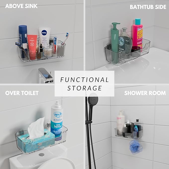 Bathtub Toy Storage – Clear Bath Toy Holder with Drainage Holes, Wall-Mounted No-Drill Organizer for Kids’ Tub Toys