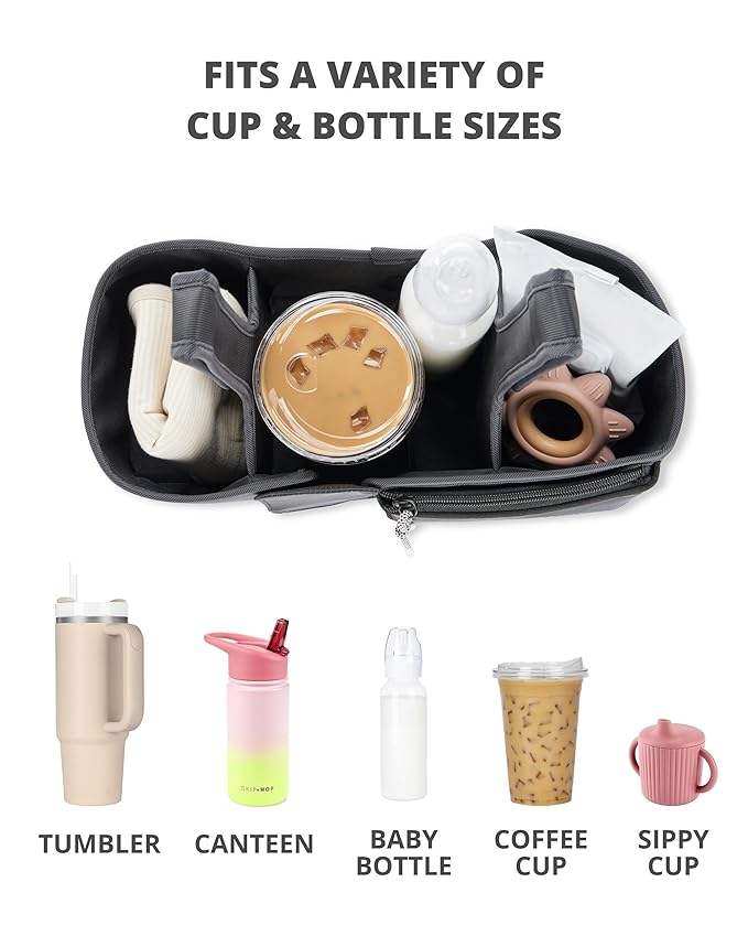 Skip Hop Ultimate Stroller Organizer Universal Fit with Adjustable Straps, Magnetic Flaps and Convertible Design That fits 40 oz. Tumblers, Black