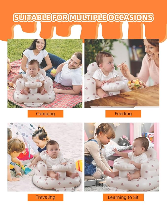 AGITVPS Upgrade Inflatable Baby Seat with Tray for Babies 3-36 Months, Built in Air Pump Bumbo Seat with Tray, Baby Chair Sit Me up Floor Seat for Baby, Learning to Sit&Feeding (Tray-Bear)