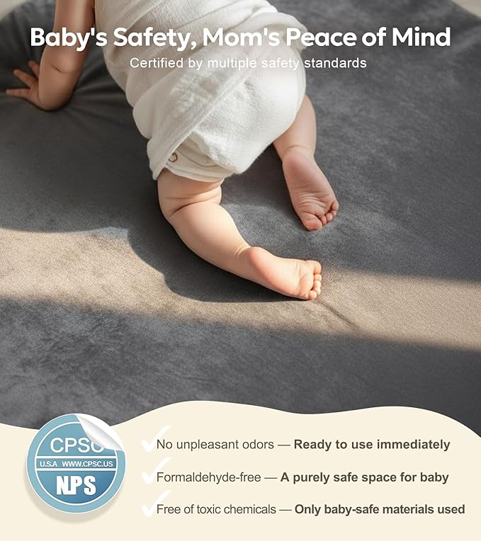 Mallify 1.3" Thick Cooling Baby Play Mat, 50''x50'' Playpen Mat with Surface Removable Cover for Summer, Velvet Playmat for Baby Tummy Time, Crawling Mat for Toddlers, Infants