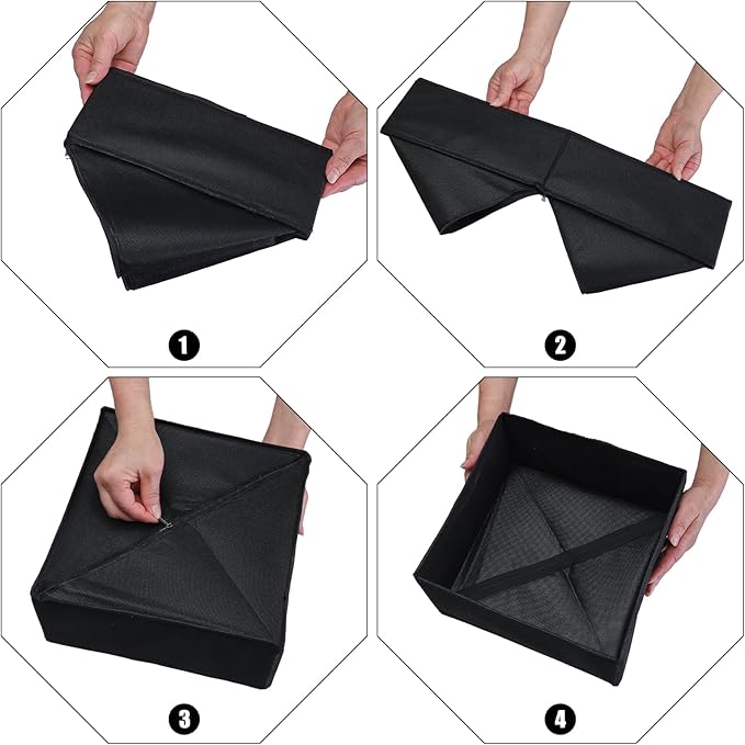 Pomety Black Foldable Underwear Drawer Organizer and Closet Dividers Foldable Cloth Storage Box Drawer Divider Organizer Bins for Clothes, Socks, Bras, Underwear,3 Pack （Black）
