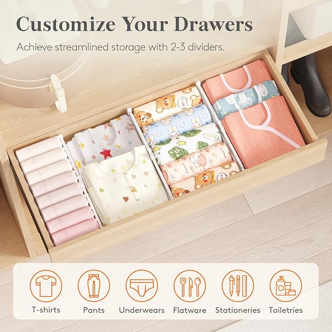 Lifewit 3.2" High 4 Pack Drawer Dividers, 10.2-16.5" Adjustable Dresser Drawer Divider, Expandable Drawer Organizers for Clothes, White Drawers Separators for Kitchen, Dresser, Bedroom, Bathroom