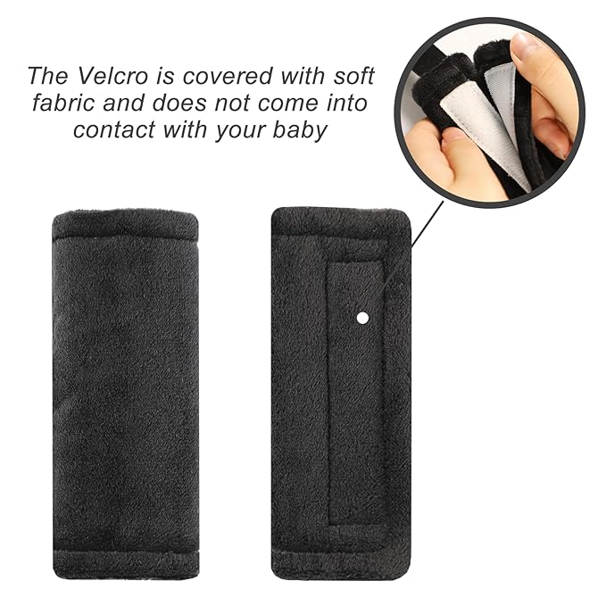 Car Seat Straps Pads for Baby Boys 3 Pieces,Super Soft Car Seat Strap Covers Kids,Man Fai Sky Infant Carseat Shoulder Pading, Hip Support for All Car Seats, Pushchair, Stroller(Black)