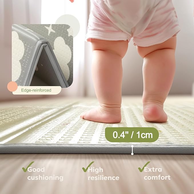 Mallify Foldable Play Mat, Reversible Baby Play Mat with Edge Reinforcement, Non-Toxic & Waterproof Baby Mat for Floor, Foam Playmat for Infants Toddlers, Rainbow, Cloud & Moon, 50''x50''