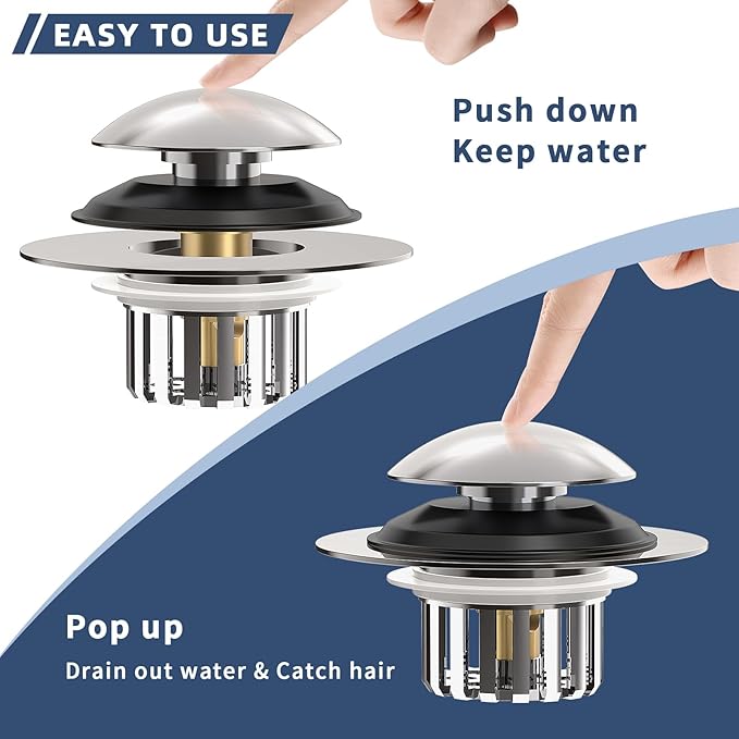 Drain Strainer Universal Tub Stopper Bathtub Drain, Drain Hair Catcher and Cover, Pop Up Tub Stopper Bathtub Drain Plug Cover Replaces Bath Tub Bathtub Drains (Matt Silver)