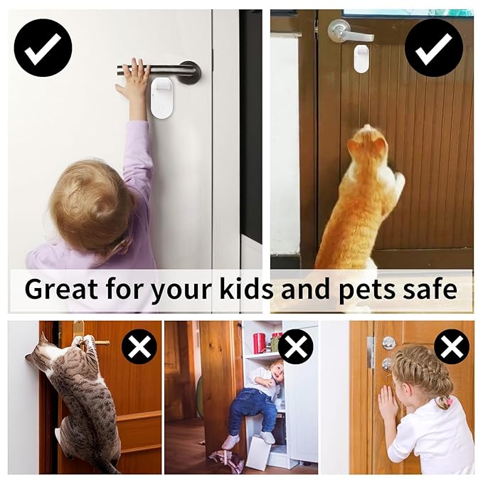 Childproof Door Lever Lock Prevents Toddlers Pets from Opening Doors, No Drill Tool Needed Easy to Instal, Child Safety Locks for Doors, Windows, washrooms (White, Pack, 4)