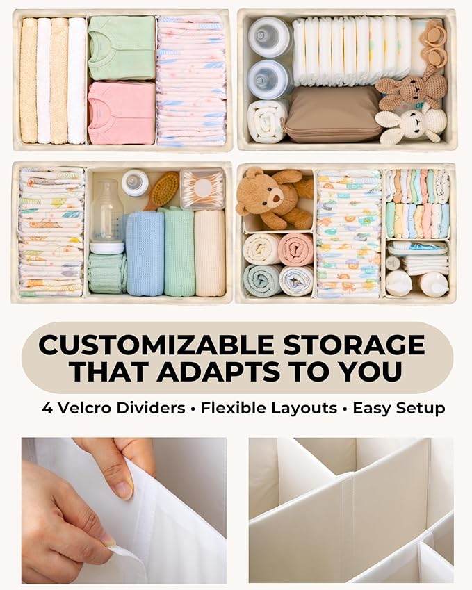 Toodly Baby Diaper Caddy Organizer with Portable Changing Mat - Teddy Fleece Diaper Organizer for Changing Table - Basket for Changing Essentials - Baby Essentials Organizer with Removable Dividers