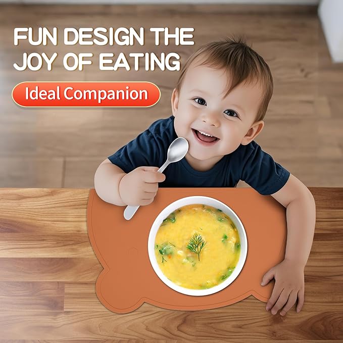 Silicone Placemats for Toddlers & Kids, Baby Table Mat for Restaurants & Dining Table, Non Slip &Wipeable Samll Placemats Cute Food Mat Eating Mat for Toddlers Self-Feeding Fun, 2 Pack