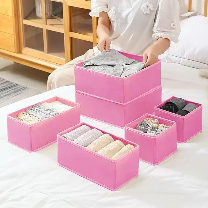 COSDACE Drawer Organizer,12Pcs Dresser Drawer Organizers Foldable Closet Organization and Storage Dividers for Underwear, Sock, Baby Closet Organizer(Pink)