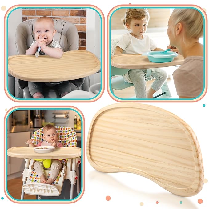 Baby Wooden High Chair Tray, Antique Vintage Toddler Infant Seat Tray Replacement Universal Wooden High Chair Accessory for Kitchen Toddlers and Babies Home Finger Foods Placemat
