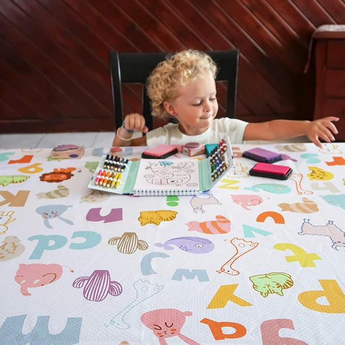 Baby Splat Mat for Under High Chair and Arts and Crafts, 51" Waterproof Wipeable Floor Protector, Anti-Slip Washable Splash Mat