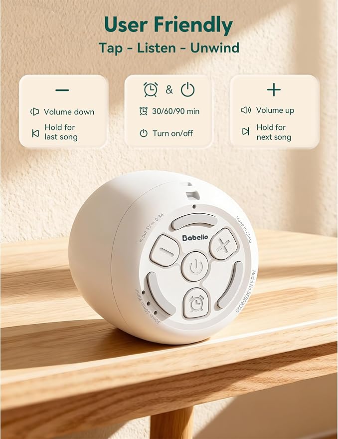Babelio White Noise Sound Machine (Pocket Mini Pro) | 1000mAh Large Battery, 25 Non-looping Sounds for Adults, Kids & Babies, Timer, Memory Function, Pocket-Sized & Travel Essentials, New White