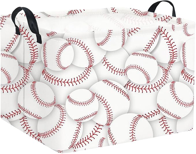 TIBAOLOVER Rectangular Kids Basket Baby Storage Basket Cute Toy Storage Bin Organizer Shelf Book Box Room Decor(Baseballs)