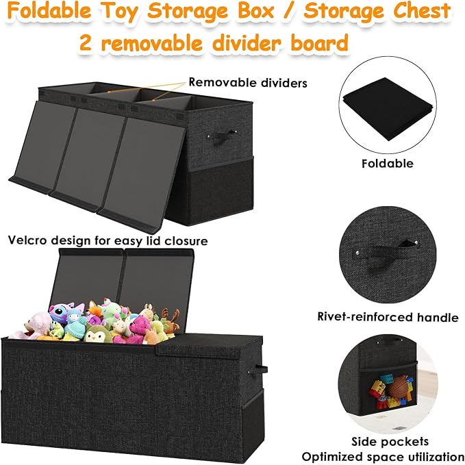 Extra Large Toy Box Chest with Lid, Kids Toy Storage Organizer for Boys Girls, Big Toy Bin Basket Extra Large Toy Storage Box for Living Room Playroom Nursery (40" x14" x16")