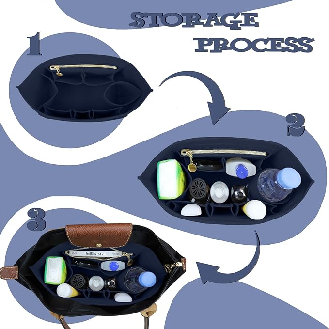 Lckaey Organizer Insert For Long Champ Le Pliage Purse organizer Premium Felt 1012-25Dk blue-S