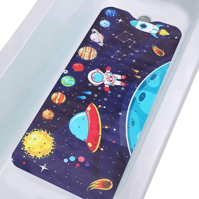 Tubozadi Bathtub Mat Kids Baby Non Slip Shower Mat 40X16 Inch Extra Long Toddler Anti Slip Bath Mats for tub Mat with Suction Cups and Drain Holes,Sky