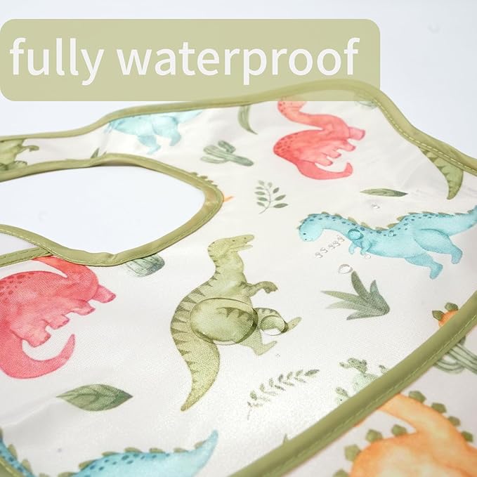 CoolaPeach 3-Pack Waterproof Baby Bibs for Eating - Lightweight Feeding Bibs, Mess Proof, Baby Essential Must Have for Eating