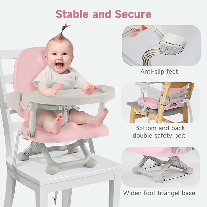 YOLEO Baby High Chair Booster Seat for Dining Table, Foldable High Chairs with Adjustable Heights, Travel Booster Seat with Removable Tray