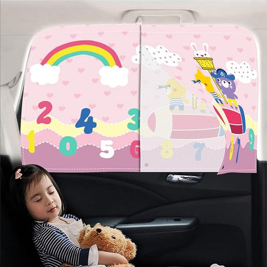 Car Sun Shade for Baby - EOHMAK Car Side Window Sun Shade Cover Upgrade Double Opening Car Interior Curtain Sun Blocker Blind (Pink Rainbow, 1 Pack)