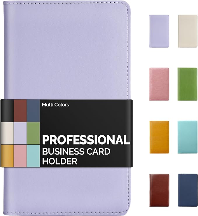 Sooez Leather Professional Business Card Book Holder Organizer, 240 Capacity Credit Card Booklet, PU Name Cards Holder Storage File for Men Women, Purple