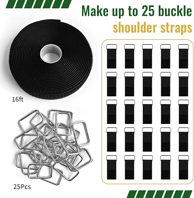 1 Inch x 16 Ft Hook and Loop Straps, 25 Metal Buckles, Adjustable Reusable Securing Cord Ties, Freely Cut-to-Length Cinch Strap, Suitable for Organization and Storage
