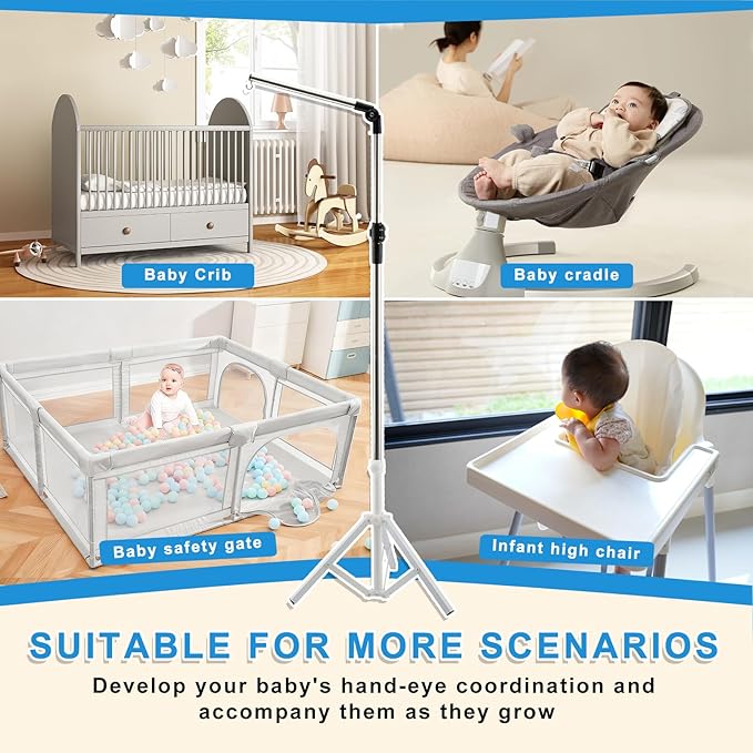 Baby Crib Mobile Arm,Mobile Hanger for Crib 56-78" Adjustable Height Top Can Rotate 180° Suitable for Baby Girls Boys Stainless Steel Material Sturdy and Stable Base