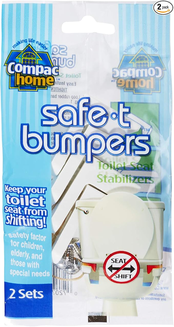 Compac Home 11220 Toilet Seat Stabilizers Safe T Bumpers, Lock Place, Keeps Children, Elderly, Disabled Safe from Slipping Off Shaking, Moving or Wobbly Toilet Seat (2 Sets), 1 Count (Pack of 2)