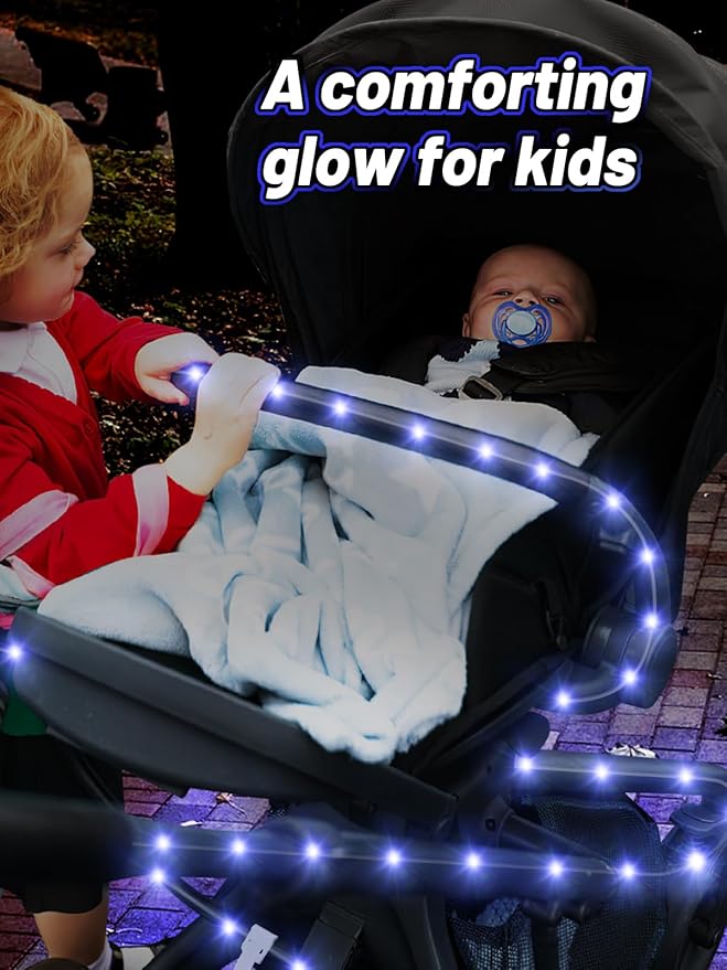 16.4FT Durable Baby Stroller Lights for Walking at Night, Make The Stroller Visible, with Cable Ties, LED Lights for Stroller Accessories Bikes, Blue