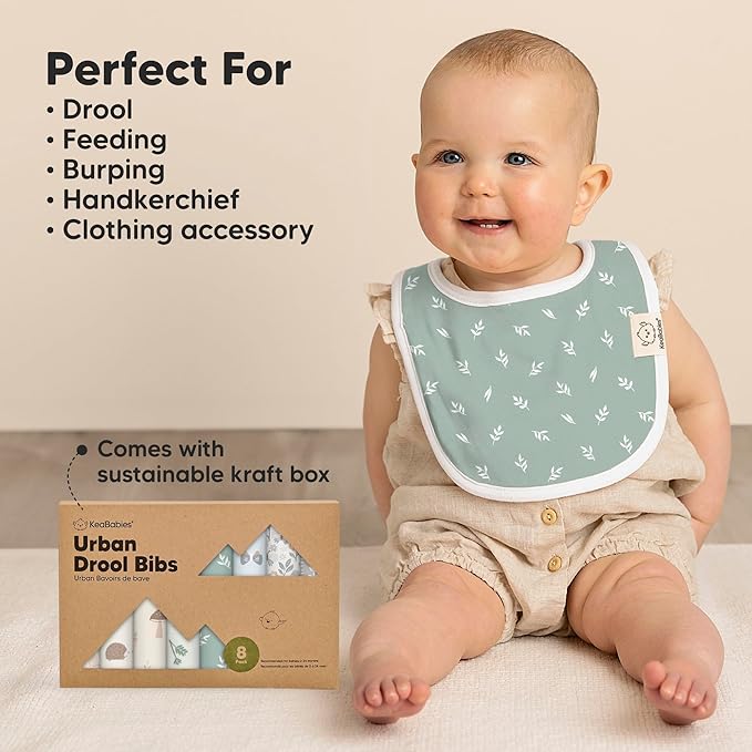 8-Pack Organic Baby Bibs for Boys, Girls - Soft Cotton Drooling and Teething Bibs for Baby Girl & Boy, Extra Absorbent, Easy to Clean & Put On for Toddler, Newborn, Infant 0-24 Months (Lunaris)